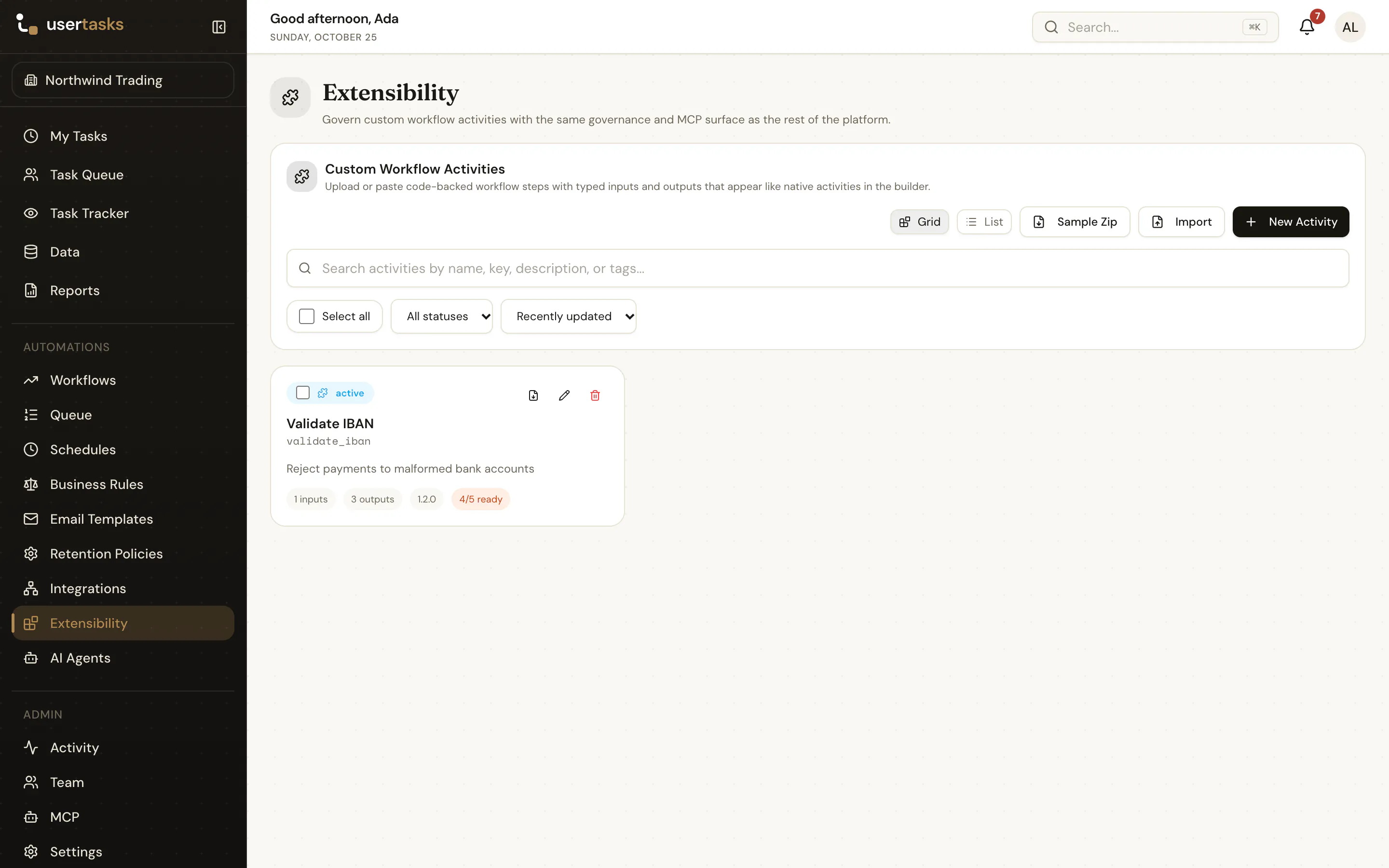 A custom workflow step with its manifest