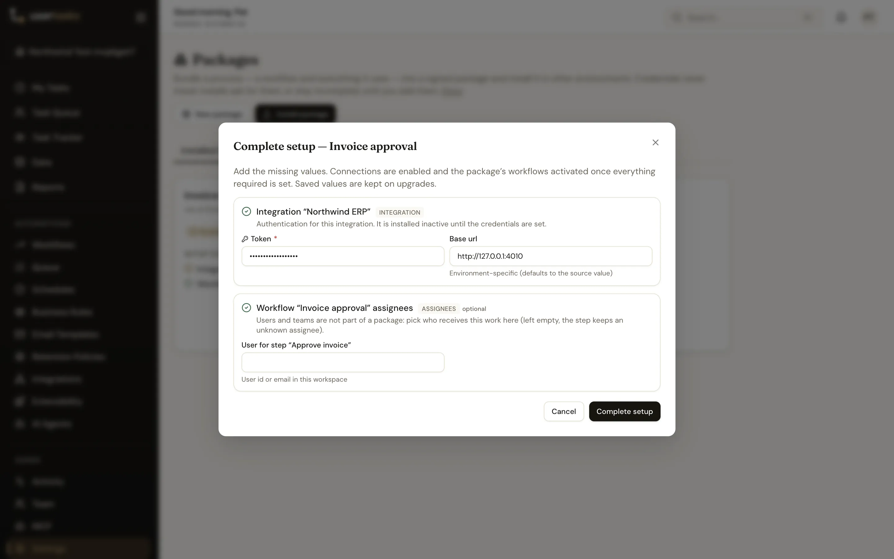 The Complete setup form